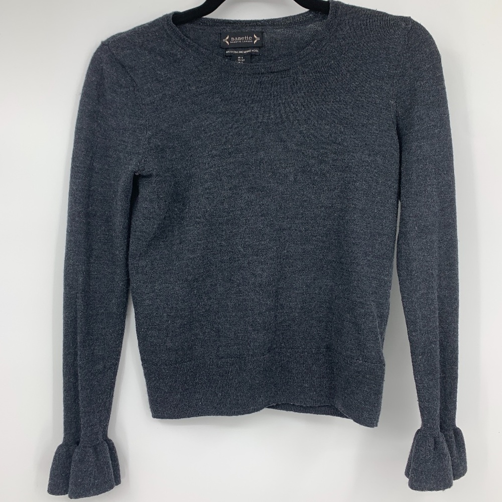 Nanette‎ Lepore Womens Small Pullover Sweater Minimal Cottage Core Gray Wool